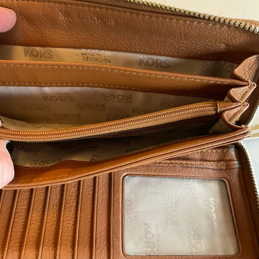 Michael Kors Brown Pebbled Leather Zip-Around Continental Wallet
